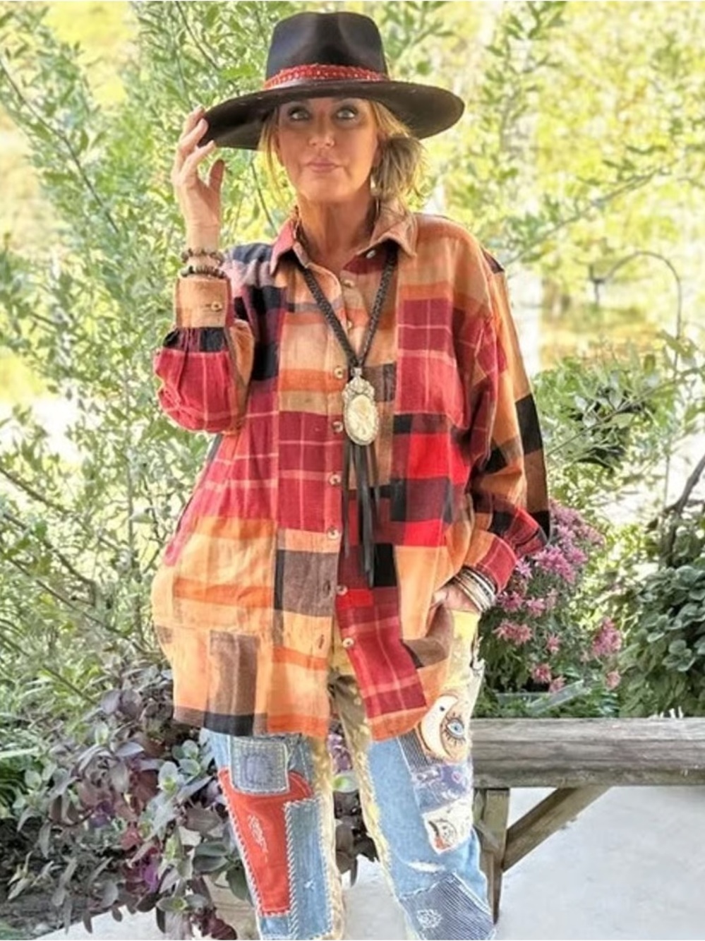 Jaded Gypsy Patchwork Plaid Button Down Shirt S/M NWT